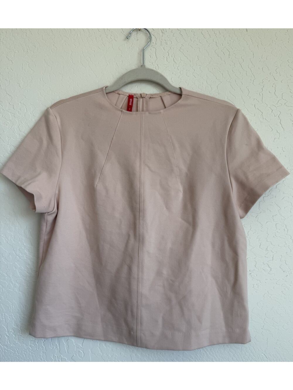 Spanx Womens The Perfect Funnel Top Size M Pale Pink Short Sleeve Elevated Basic